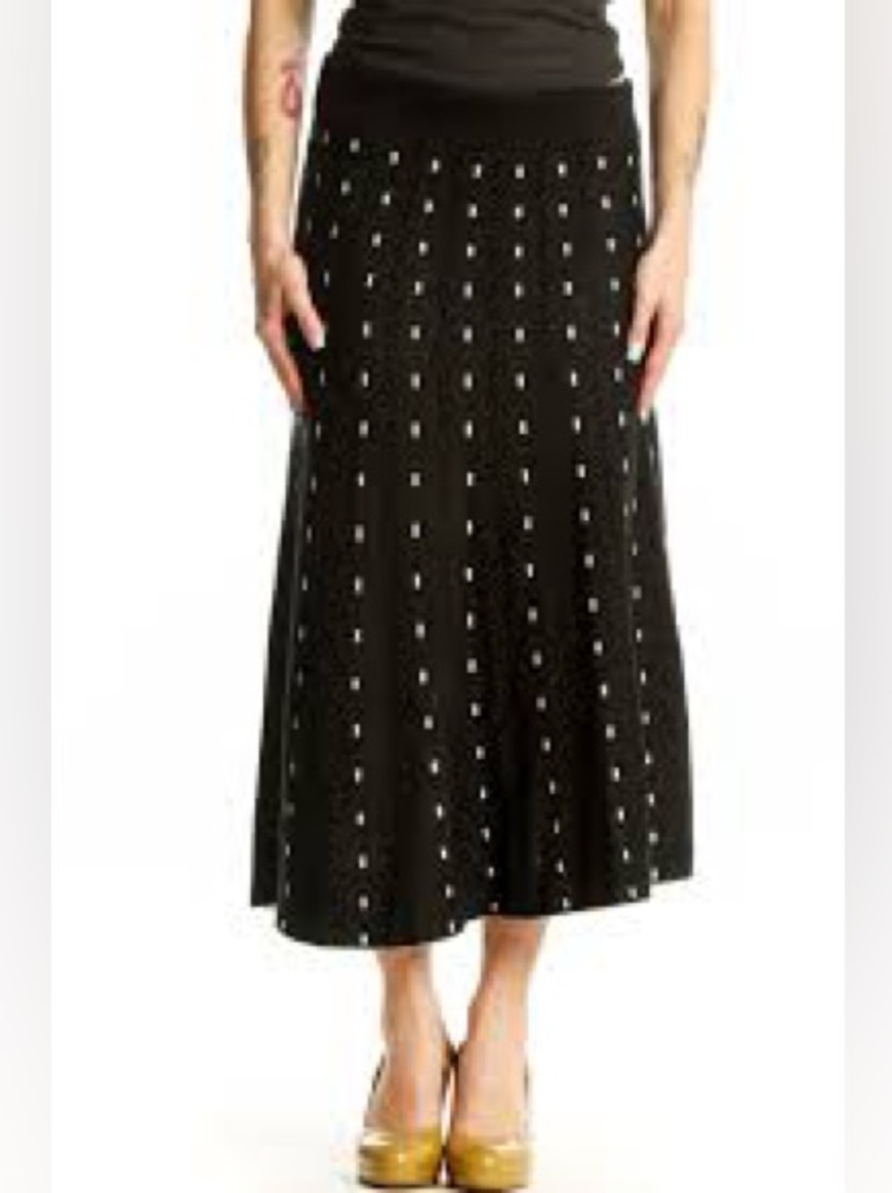 Max Studio Black sweater knit Midi with zig zag detail vertical line skirt